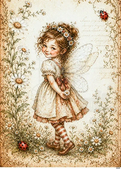Papier ryżowy do decoupage A5 Dziewczynka elf retro 22845