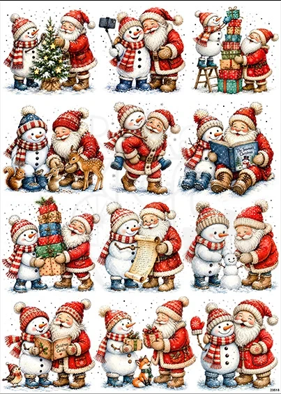 Papier ryżowy do decoupage A4 Święty Mikołaj i bałwanek 23518