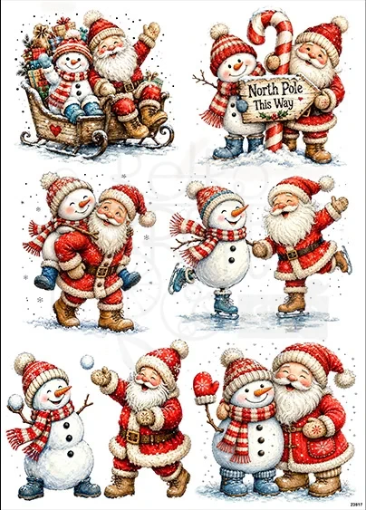 Papier ryżowy do decoupage A4 Święty Mikołaj i bałwanek 23517