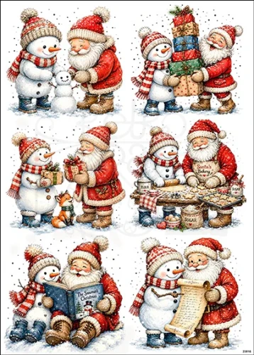 Papier ryżowy do decoupage A4 Święty Mikołaj i bałwanek 23516
