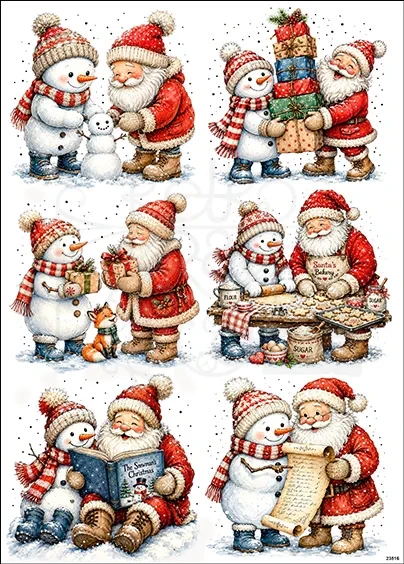 Papier ryżowy do decoupage A4 Święty Mikołaj i bałwanek 23516