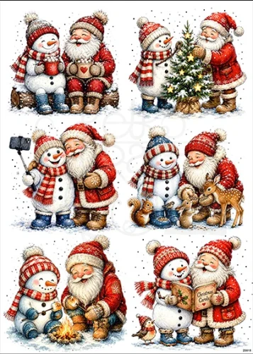 Papier ryżowy do decoupage A4 Święty Mikołaj i bałwanek 23515