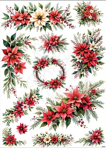 Papier ryżowy do decoupage A4 Gwiazda betlejemska poinsecja 23480