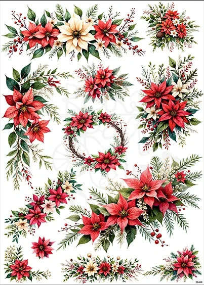 Papier ryżowy do decoupage A4 Gwiazda betlejemska poinsecja 23480