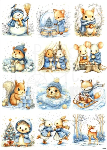 Papier ryżowy do decoupage A4 Słodkie zimowe zwierzątka 23479