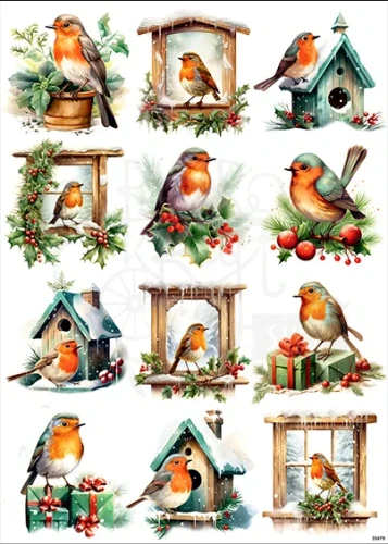 Papier ryżowy do decoupage A4 Zimowe ptaszki rudziki 23470