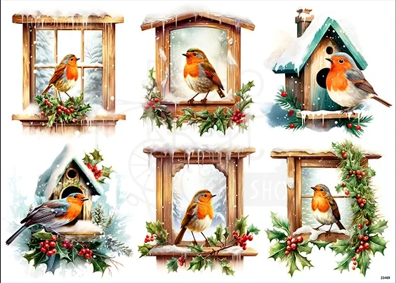 Papier ryżowy do decoupage A4 Zimowe ptaszki rudziki 23469