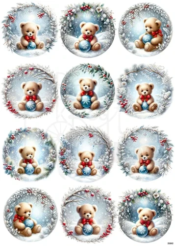 Papier ryżowy do decoupage A4 Słodki zimowy miś 23382
