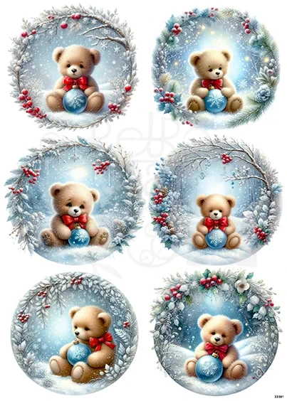 Papier ryżowy do decoupage A4 Słodki zimowy miś 23381