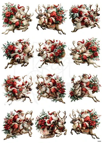 Papier ryżowy do decoupage A4 Święty Mikołaj i renifer 23202