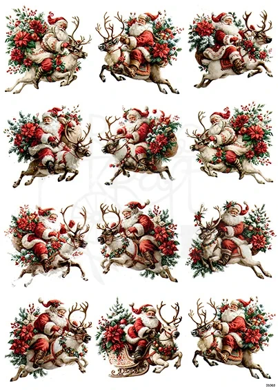 Papier ryżowy do decoupage A4 Święty Mikołaj i renifer 23202