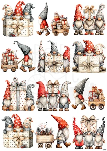 Papier ryżowy do decoupage A4 Zimowe skrzaty gnomy 23188