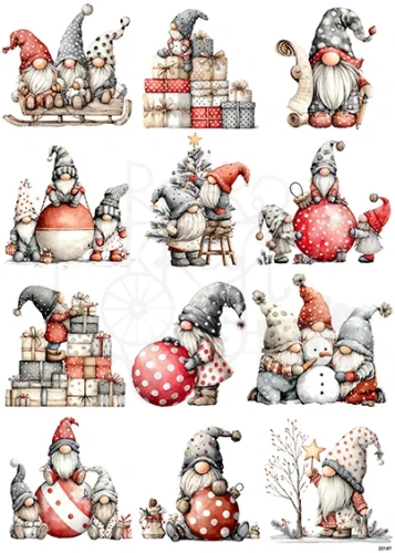 Papier ryżowy do decoupage A4 Zimowe skrzaty gnomy 23187