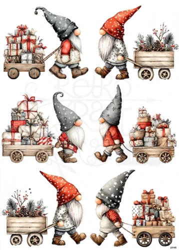 Papier ryżowy do decoupage A4 Zimowe skrzaty gnomy 23185