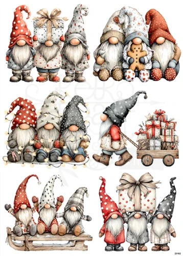 Papier ryżowy do decoupage A4 Zimowe skrzaty gnomy 23182