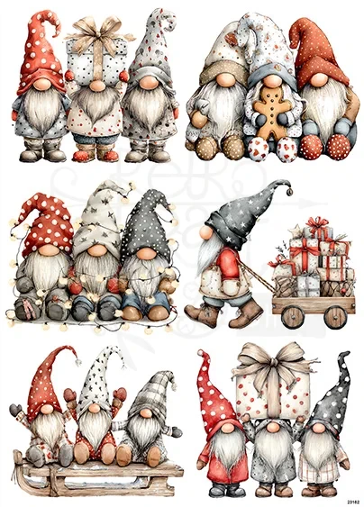 Papier ryżowy do decoupage A4 Zimowe skrzaty gnomy 23182