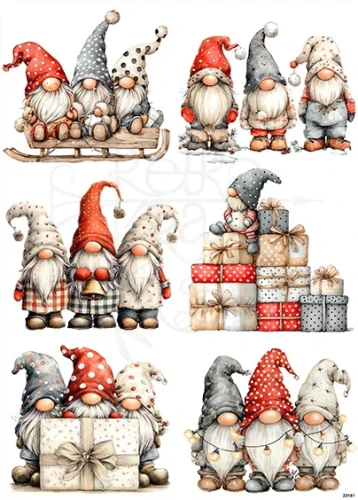 Papier ryżowy do decoupage A4 Zimowe skrzaty gnomy 23181