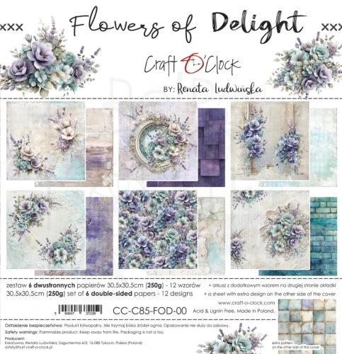 Zestaw papierów do scrapbookingu 30x30 Flowers Of Delight CC-C85-FOD-00 Craft O’Clock