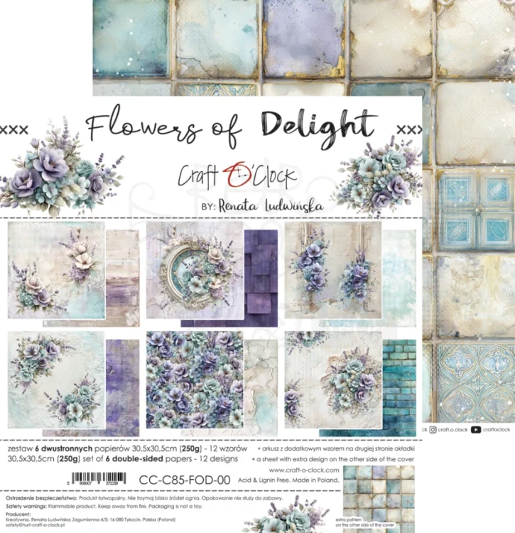 Zestaw papierów do scrapbookingu 30x30 Flowers Of Delight CC-C85-FOD-00 Craft O’Clock