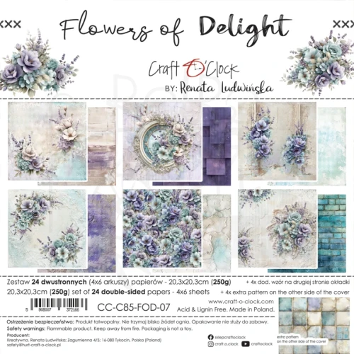 Zestaw papierów do scrapbookingu 20x20 Flowers Of Delight CC-C85-FOD-07 Craft O’Clock