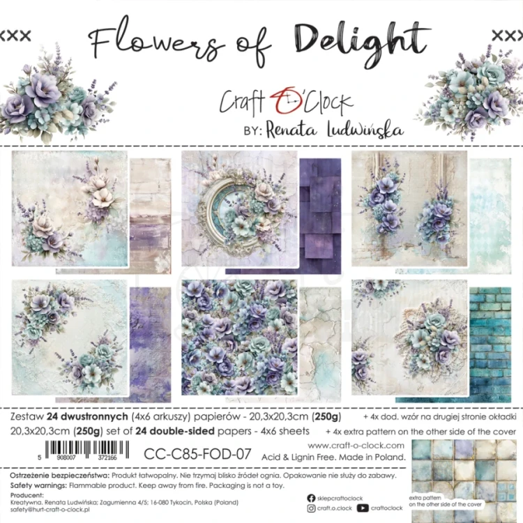 Zestaw papierów do scrapbookingu 20x20 Flowers Of Delight CC-C85-FOD-07 Craft O’Clock