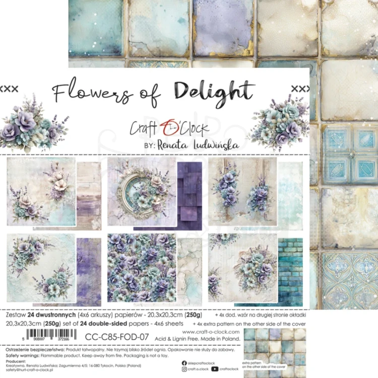 Zestaw papierów do scrapbookingu 20x20 Flowers Of Delight CC-C85-FOD-07 Craft O’Clock