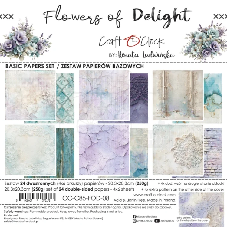 Zestaw papierów do scrapbookingu 20x20 Flowers Of Delight - Basic CC-C85-FOD-08 Craft O’Clock