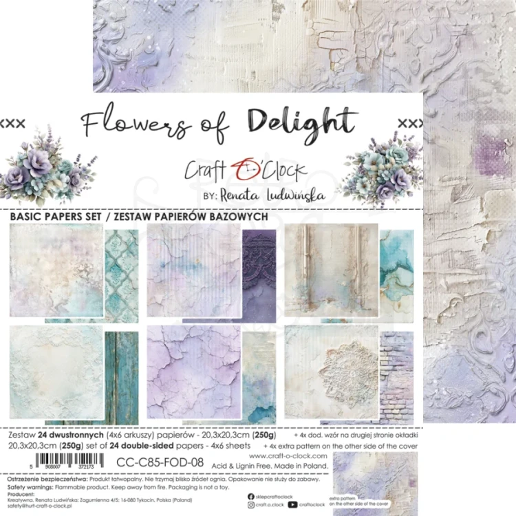 Zestaw papierów do scrapbookingu 20x20 Flowers Of Delight - Mix CC-C85-FOD-09 Craft O’Clock