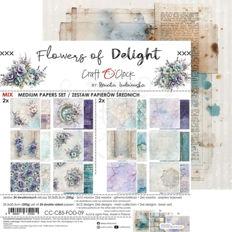 Zestaw papierów do scrapbookingu 20x20 Flowers Of Delight - Mix CC-C85-FOD-09 Craft O’Clock