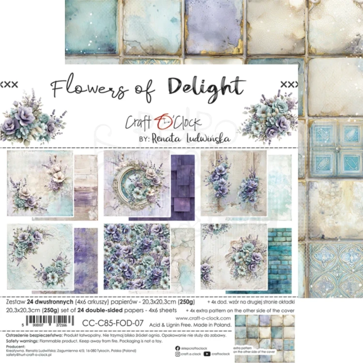 Zestaw papierów do scrapbookingu 20x20 Flowers Of Delight - Mix CC-C85-FOD-09 Craft O’Clock