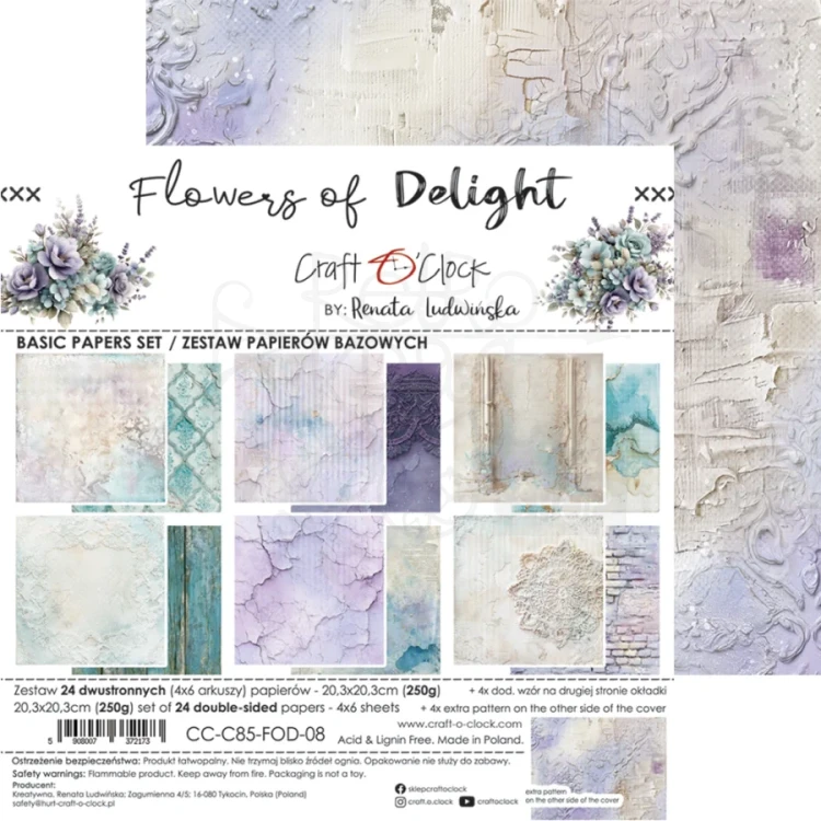 Zestaw papierów do scrapbookingu 20x20 Flowers Of Delight - Mix CC-C85-FOD-09 Craft O’Clock