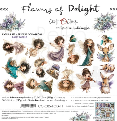 Zestaw papierów 30x30 dodatki do wycięcia Flowers Of Delight - Mix CC-C85-FOD-13 Craft O’Clock