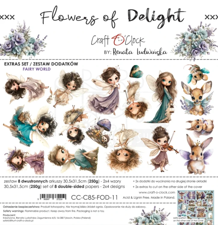 Zestaw papierów 30x30 dodatki do wycięcia Flowers Of Delight - Mix CC-C85-FOD-13 Craft O’Clock