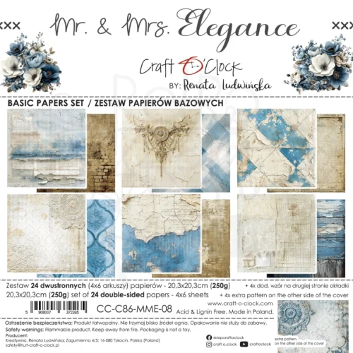 Zestaw papierów do scrapbookingu 20x20 Mr. &amp; Mrs. Elegance - Basic CC-C86-MME-08 Craft O’Clock