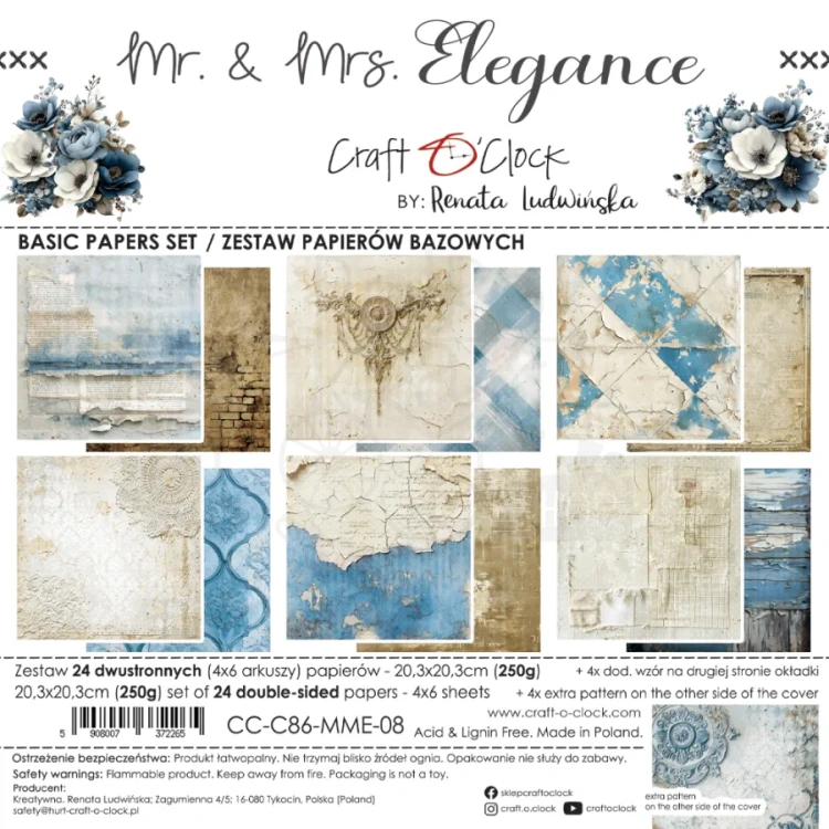 Zestaw papierów do scrapbookingu 20x20 Mr. &amp; Mrs. Elegance - Basic CC-C86-MME-08 Craft O’Clock