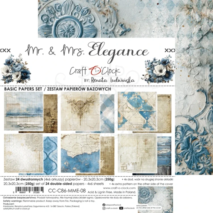 Zestaw papierów do scrapbookingu 20x20 Mr. &amp; Mrs. Elegance - Basic CC-C86-MME-08 Craft O’Clock