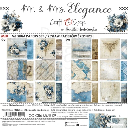 Zestaw papierów do scrapbookingu 20x20 Mr. &amp; Mrs. Elegance - Mix CC-C86-MME-09 Craft O’Cloc