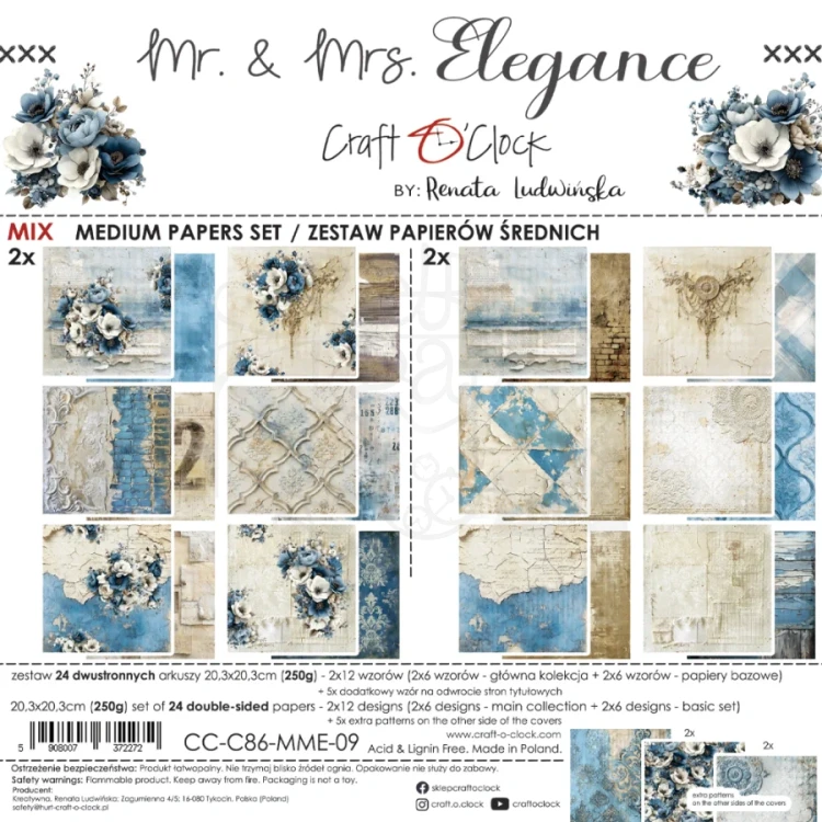 Zestaw papierów do scrapbookingu 20x20 Mr. &amp; Mrs. Elegance - Mix CC-C86-MME-09 Craft O’Cloc