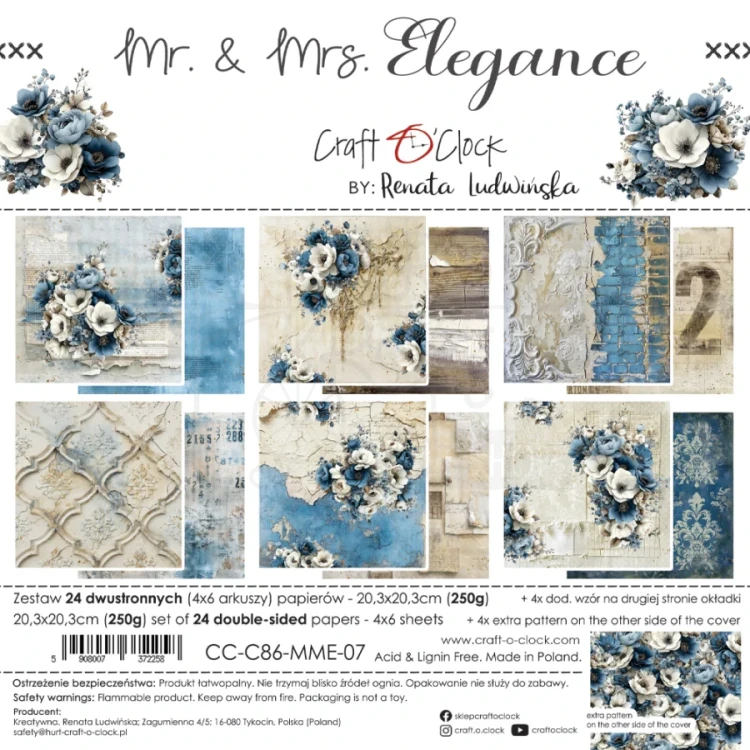 Zestaw papierów do scrapbookingu 20x20 Mr. &amp; Mrs. Elegance - Mix CC-C86-MME-09 Craft O’Cloc