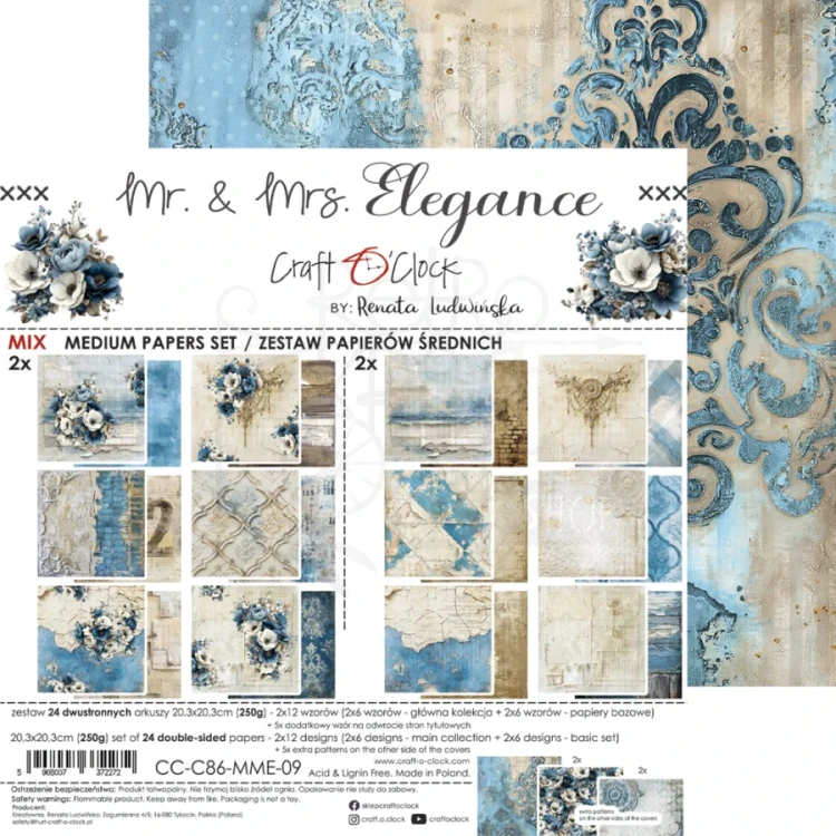 Zestaw papierów do scrapbookingu 20x20 Mr. &amp; Mrs. Elegance - Mix CC-C86-MME-09 Craft O’Cloc