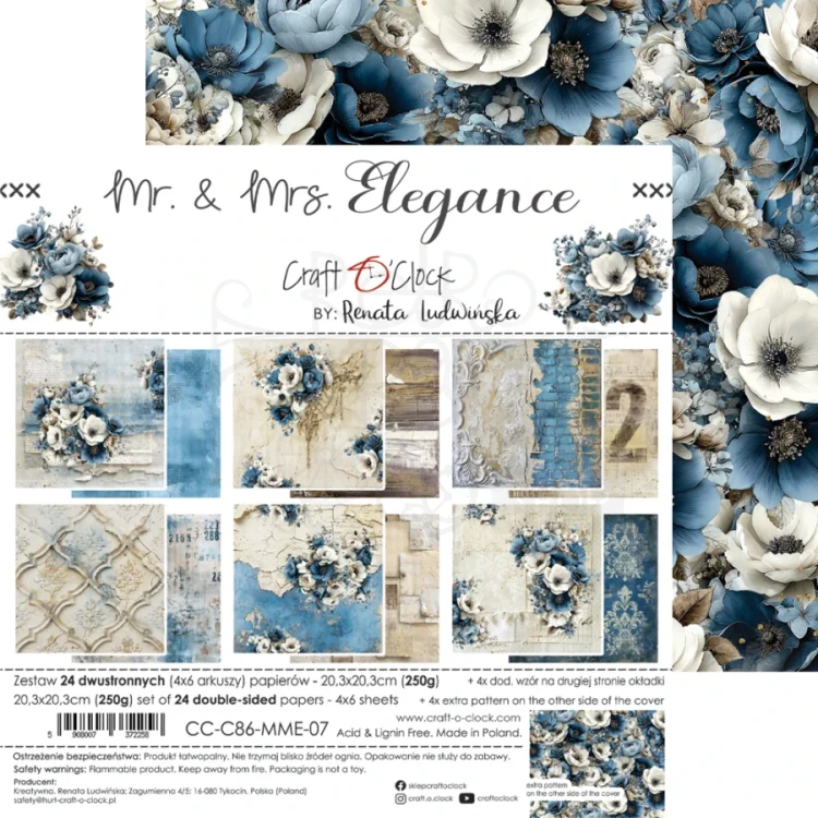 Zestaw papierów do scrapbookingu 20x20 Mr. &amp; Mrs. Elegance - Mix CC-C86-MME-09 Craft O’Cloc