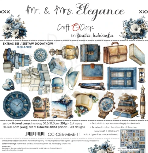 Zestaw papierów 30x30 dodatki do wycięcia Mr. &amp; Mrs. Elegance - Elegance CC-C86-MME-11 Craft O’Clock