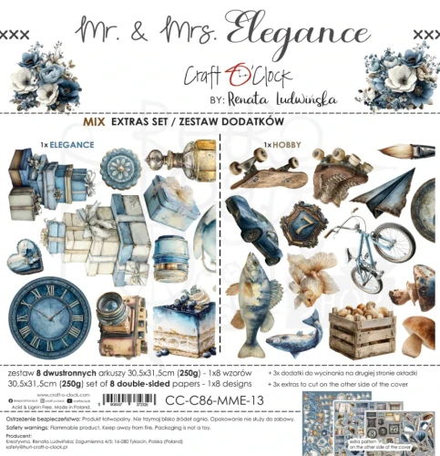Zestaw papierów 30x30 dodatki do wycięcia Mr. &amp; Mrs. Elegance - Mix CC-C86-MME-13 Craft O’Clock