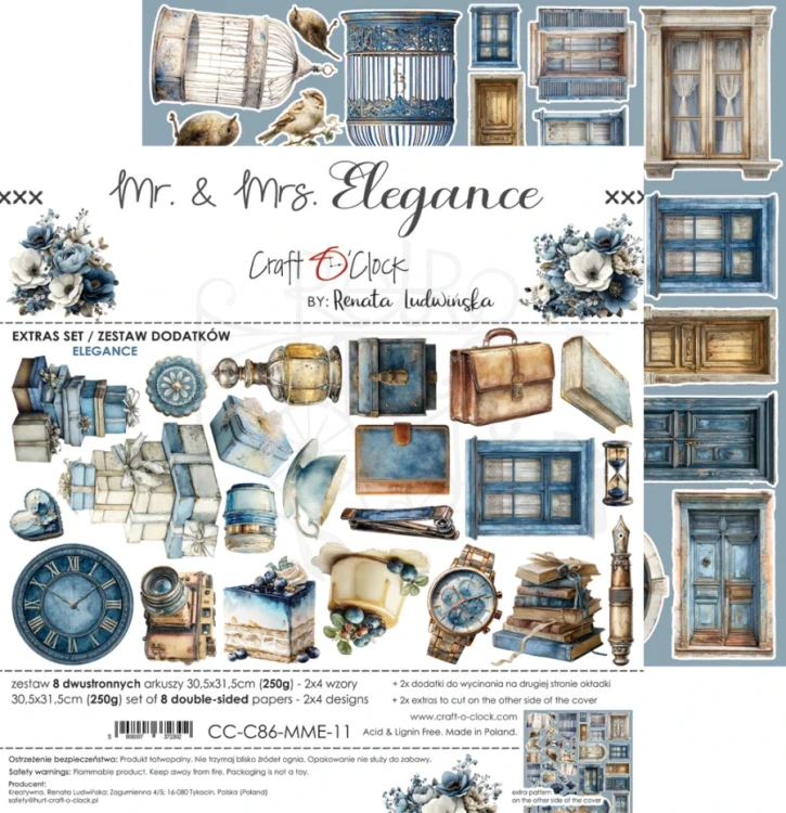 Zestaw papierów 30x30 dodatki do wycięcia Mr. &amp; Mrs. Elegance - Mix CC-C86-MME-13 Craft O’Clock