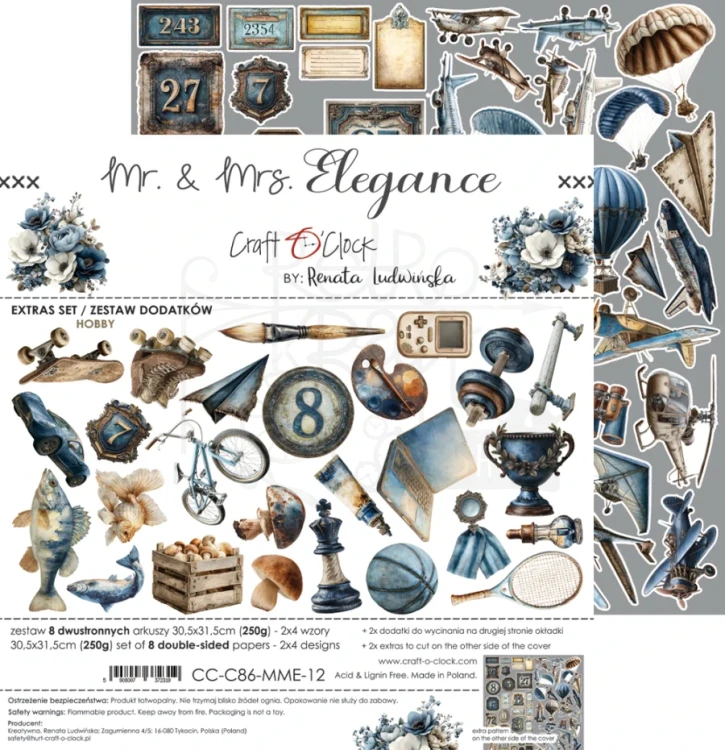 Zestaw papierów 30x30 dodatki do wycięcia Mr. &amp; Mrs. Elegance - Mix CC-C86-MME-13 Craft O’Clock