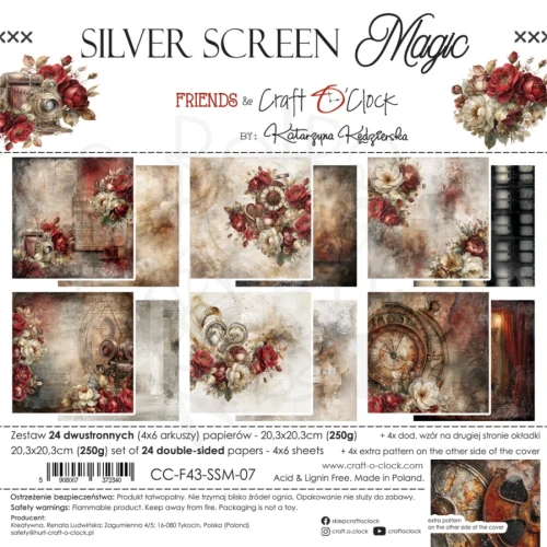 Zestaw papierów do scrapbookingu 20x20 Silver Screen Magic - Mix CC-F43-SSM-09 Craft O’Clock