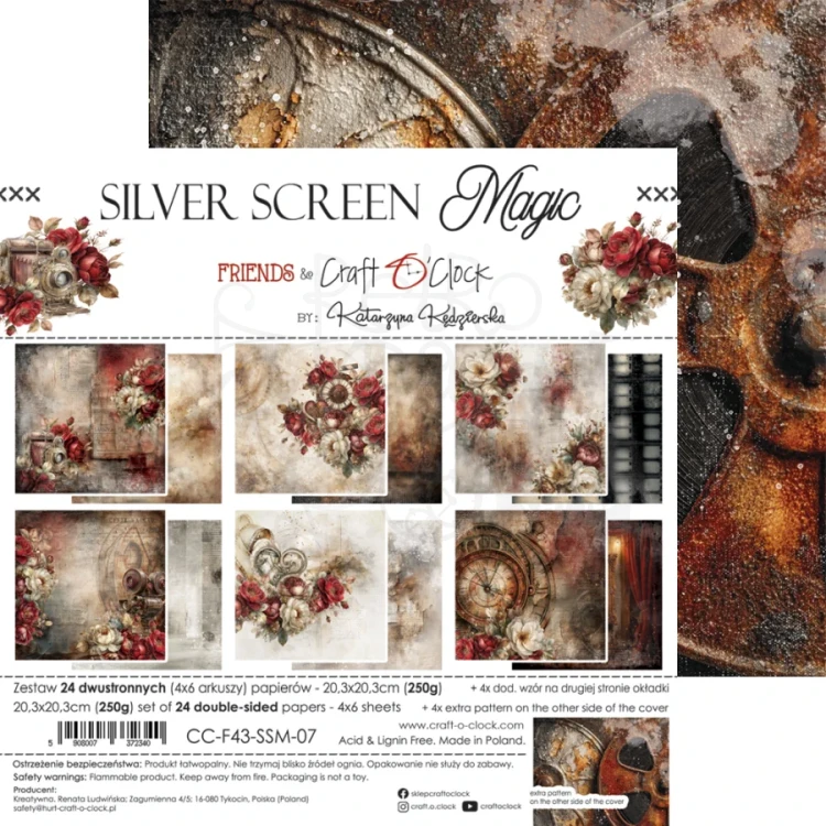 Zestaw papierów do scrapbookingu 20x20 Silver Screen Magic - Mix CC-F43-SSM-09 Craft O’Clock