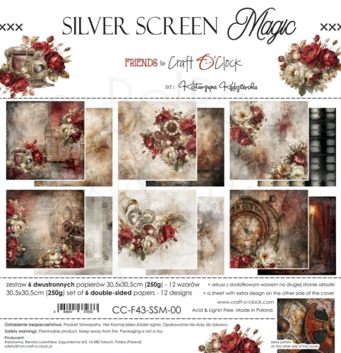 Zestaw papierów do scrapbookingu 30x30 Silver Screen Magic CC-F43-SSM-00 Craft O’Clock