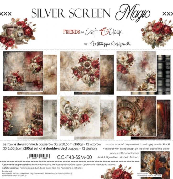 Zestaw papierów do scrapbookingu 30x30 Silver Screen Magic CC-F43-SSM-00 Craft O’Clock