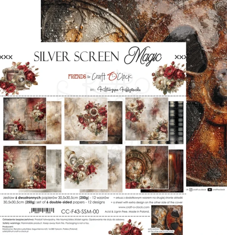 Zestaw papierów do scrapbookingu 30x30 Silver Screen Magic CC-F43-SSM-00 Craft O’Clock